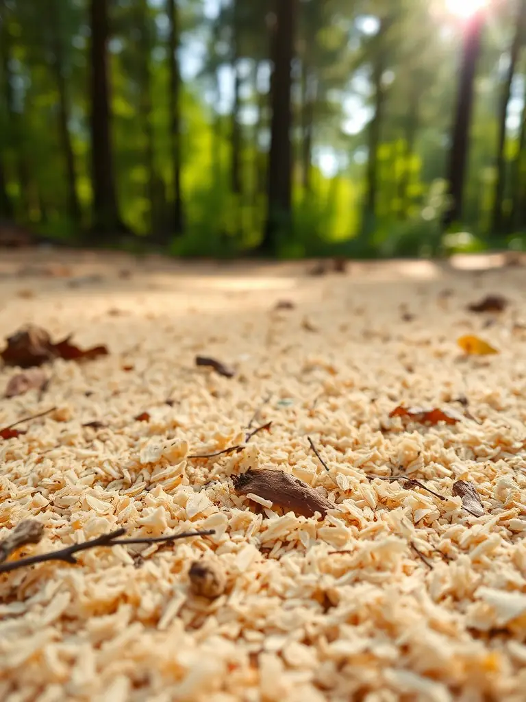 A photo of fine sawdust spread in a natural setting, demonstrating the texture and natural composition of Beaver Run Lumber's sawdust.
